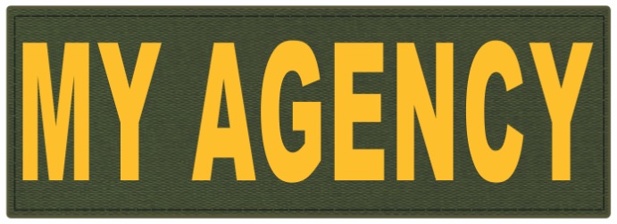 MY AGENCY gold text patch on OD green backing